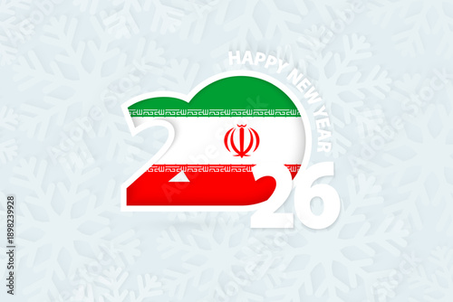 New Year 2026 for Iran on snowflake background.