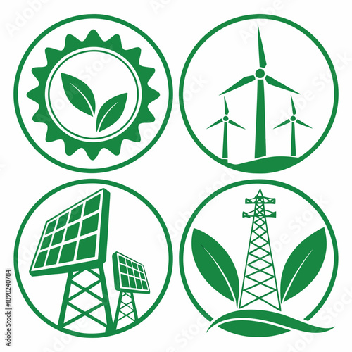 Sustainable energy sources and eco-friendly technology icons