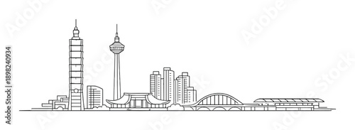 Taipei city skyline outline with famous landmarks on gradient background