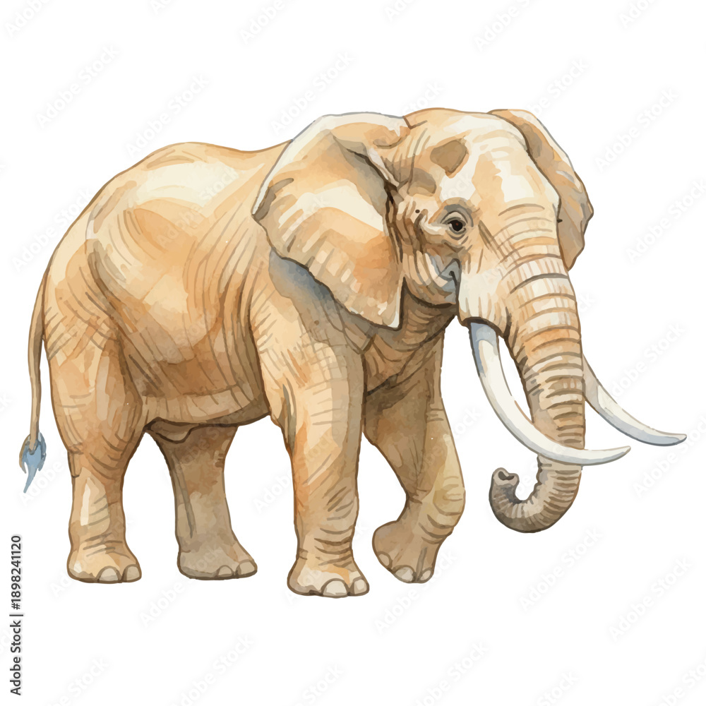 Fototapeta premium Watercolor Elephant Vector Illustration Isolated on White Background, Safari Wildlife Animal Art 