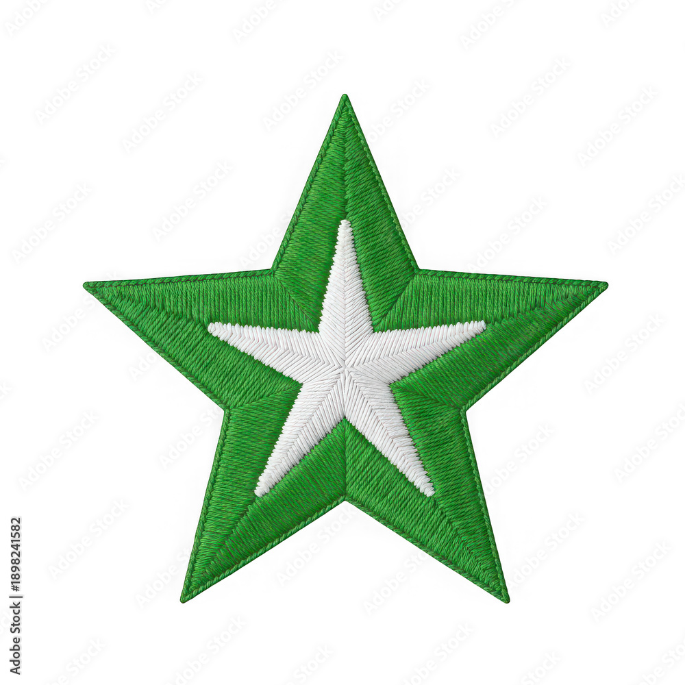Obraz premium Green and white embroidered star icon isolated on transparent background