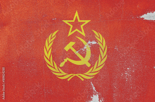 Obraz na plátne flag of the Soviet Union are painted on an old stone wall