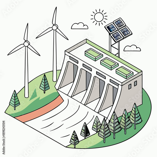 Sustainable energy infrastructure blending wind, solar, and hydroelectric power sources