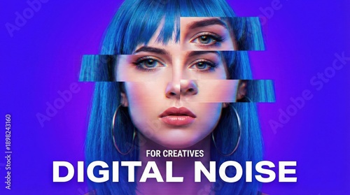 Creative digital art portrait of woman with glitch effect,contemporary concept for modern creatives and tech-inspired design