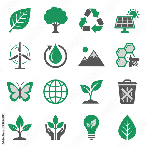 Sustainability Ecology Environment Icon Set Green Gray Transparent  