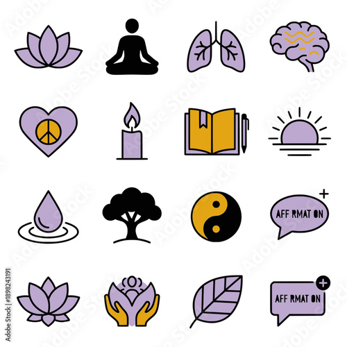 Mindfulness Wellness Zen Icon Set Multicolor Flat Transparent Background 