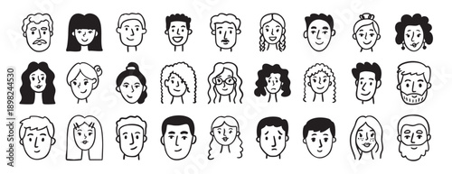 Wallpaper Mural Characters faces avatars set collection doodle hand drawn icon. Outline drawing people head line clipart symbol. Torontodigital.ca