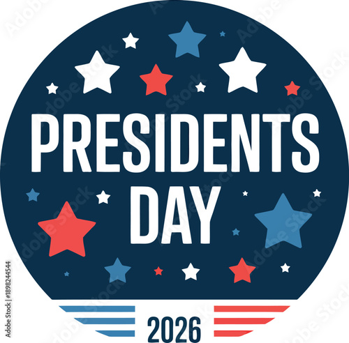 A patriotic Presidents Day graphic with stars and stripes design
