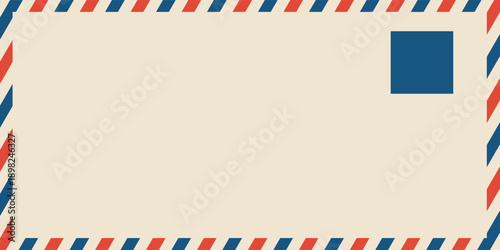 Airmail envelope frame. Commercial envelope. International vintage letter border. Retro air mail postcard with blue and red stripes. Blank correspondence paper template.eps,10