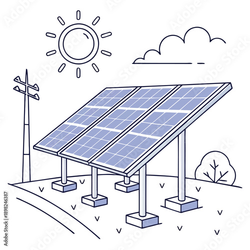 Solar panels generating renewable energy with a sunny and clear sky background