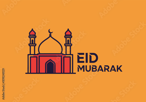 Mosque Silhouette Eid Mubarak Flat Icon Illustration
