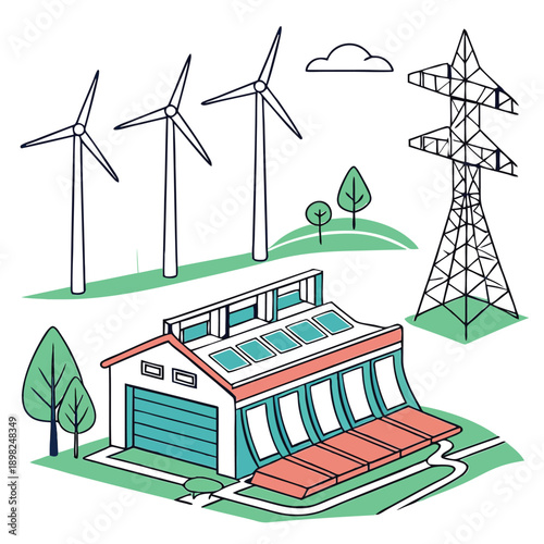 Sustainable energy facility integrating wind, solar, and hydroelectric power sources