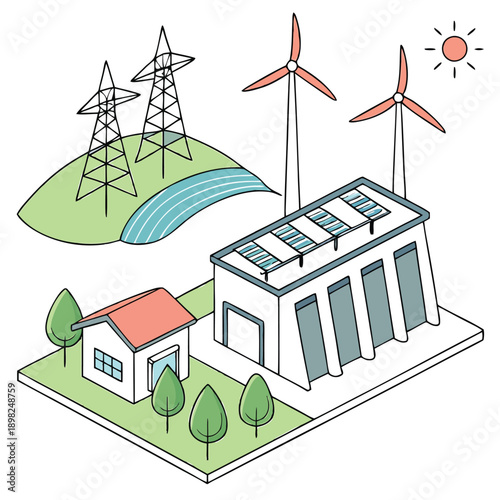 Sustainable energy sources and eco-friendly infrastructure in a modern community
