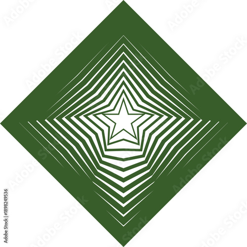 Geometric Star Emblem: A striking graphic, showcasing a star encased within a series of concentric diamond shapes, emanating a sense of modernity and visual depth. 