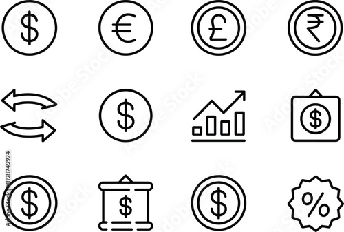 Currency symbols dollar euro pound rupee money exchange finance symbols