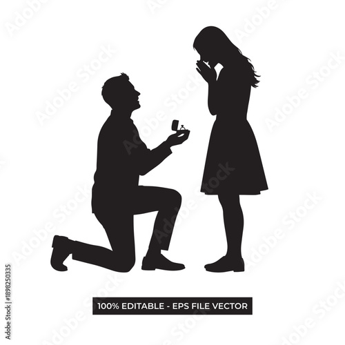 Man proposing to woman in silhouette standing together in a romantic gesture