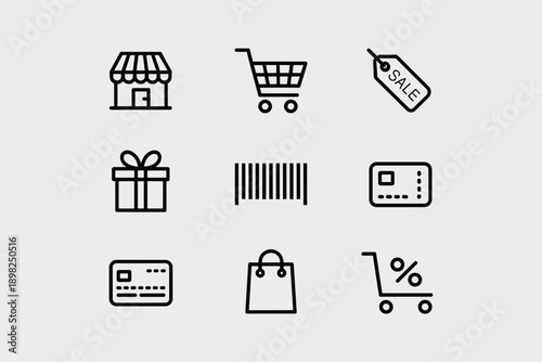 Set of e-commerce and shopping line icons vector illustration