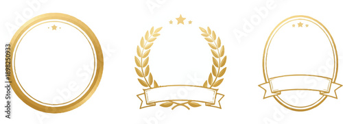 Floral wreath collection. Set of golden laurel wreath element for winner, award, champion. Tree branch wreath