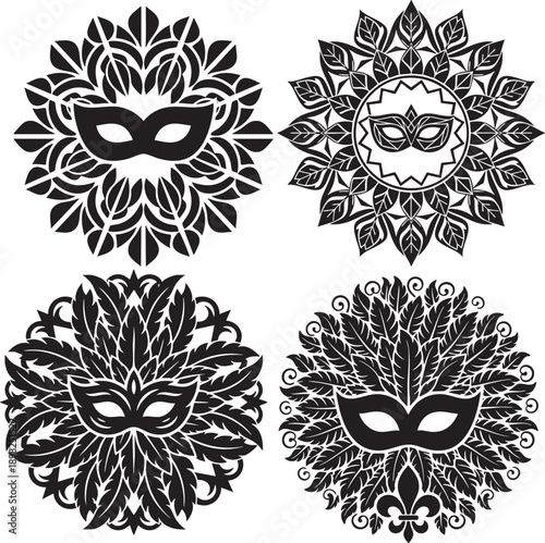 Ornate Venetian Masquerade Mask Mandala Silhouette Collection