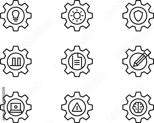 Business management gear icons collection for workflow and strategic planning