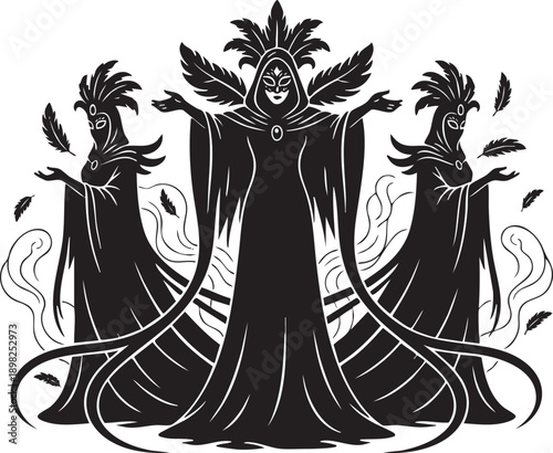 Mardi Gras Carnival Dancers in Masquerade Costume Silhouette