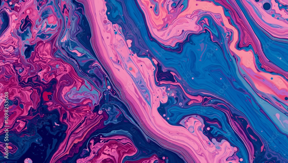 Fototapeta premium Vibrant abstract fluid art background showcasing mesmerizing swirls of deep indigo blue and vivid magenta pink paint creating dynamic marbled texture for modern design projects.
