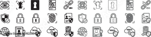 Big Collection of Security and Data Privacy Icons. Modern Trendy Line Style Vector Set. isolated PNG with Transparent Background