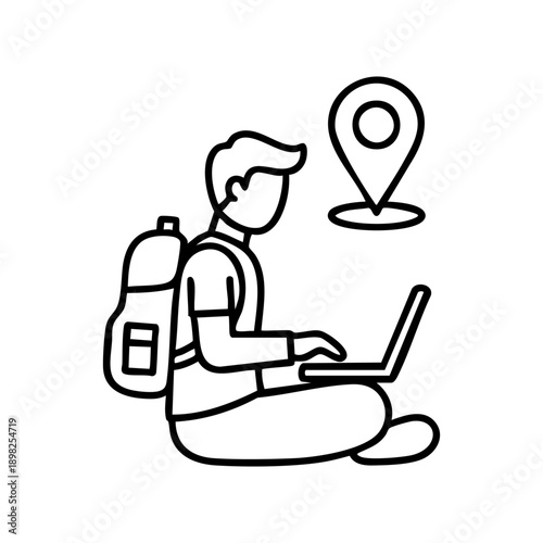 digital nomad with laptop and location pin