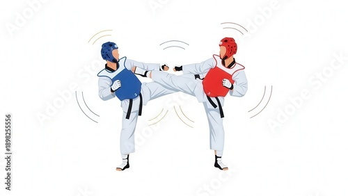 Martial arts taekwondo sparring training kids practicing strikes in gym