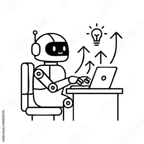 robot assistant working on laptop