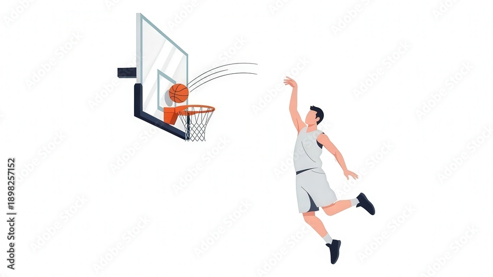Obraz premium Young Male Basketball Player Dunking Shot During Game Match Action