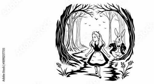 Alice in Wonderland Running from Rabbit.