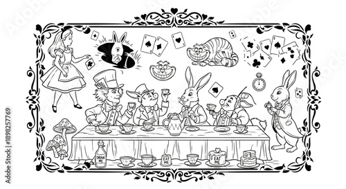 Alice in Wonderland Tea Party Illustration.