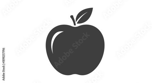 Black Apple Icon with Leaf Illustration.