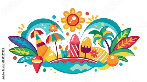 Vibrant tropical birds perched on a decorative floral and sunburst wreath design Vector