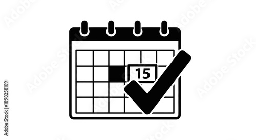 Calendar Icon with Checkmark Fifteenth Day Marked.