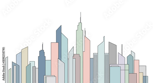 Colorful City Skyline with Modern Buildings.