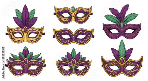 Colorful Mardi Gras Masks with Feathers.