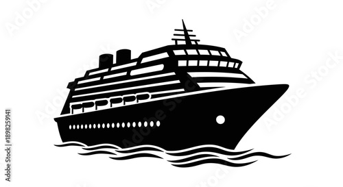 Cruise Ship Silhouette Illustration on White Background.
