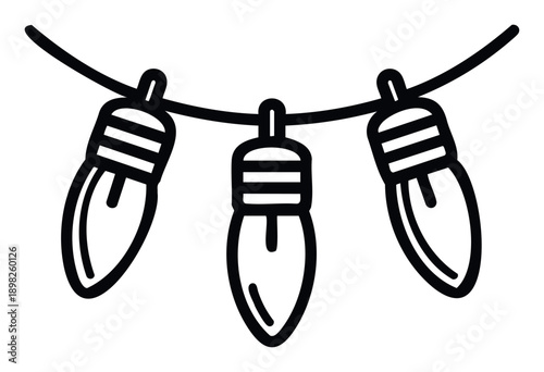 Decorative string lights featuring three classic filament bulbs strung on a wire, perfect for enhancing holiday celebrations, festive party invitations, or cozy seasonal home decoration