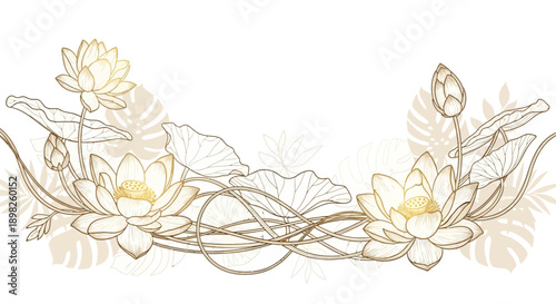 Delicate Floral Line Art Illustration Flowers.