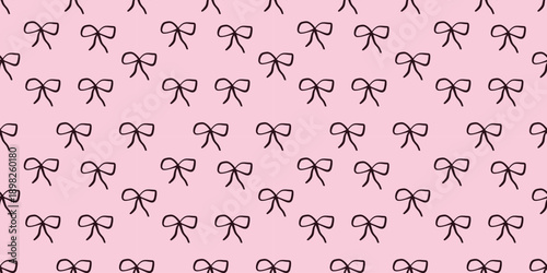 Seamless pattern with hand-drawn ribbon bows on a light pink background