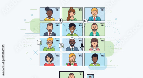 Diverse Group of People in Video Conference.