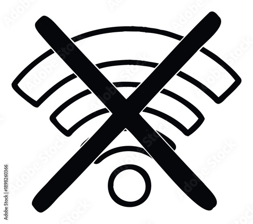 Modern symbol indicating no WiFi connectivity or a disabled wireless network signal, perfect for applications, user interfaces, technical documentation, or instructional materials related