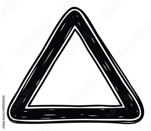 Simple hand drawn triangle shape graphic with rounded corners ideal for modern interface elements, educational materials, warning signs, and playful visual communication designs