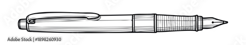 Classic fountain pen drawing with bold lines perfect for stationery store branding, educational materials, or vintage writing instrument advertisements