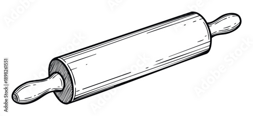 Classic wooden rolling pin, a traditional kitchen utensil essential for flattening dough and preparing pastries, suitable for culinary project visuals and cooking instructional materials.