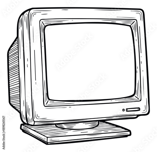 Classic vintage computer monitor screen for showcasing old technology and retro computing themes in graphic resources and digital illustrations