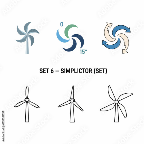 Wind turbine icons for renewable energy and sustainable power solutions