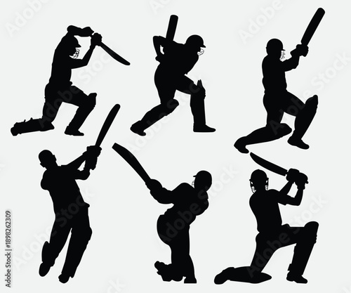cricket shots silhouette batting six vector 